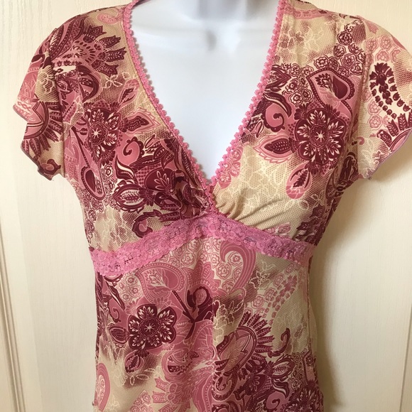 ❌SOLD❌NWT Pink Lace Trim Short Sleeve Top - Picture 2 of 14